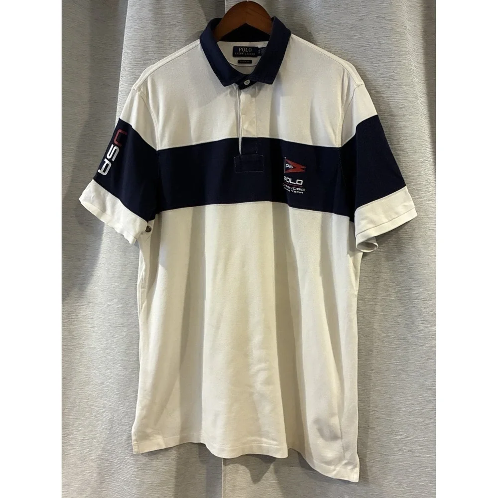 Polo by Ralph Lauren Men’s White & Navy Striped Polo Shirt
